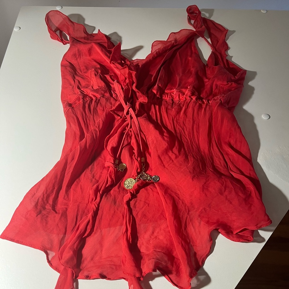 Roberto Cavalli Red Sheer Tunic Top